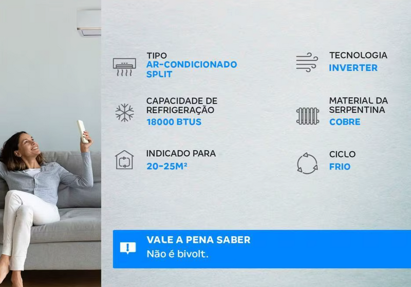 18.000 BTUs Ar-condicionado Split Frio
