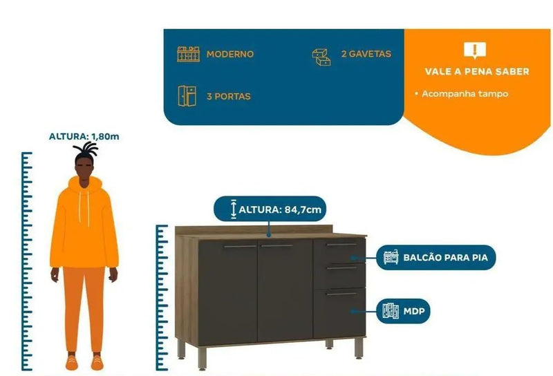 1,20m -Balcão de Cozinha