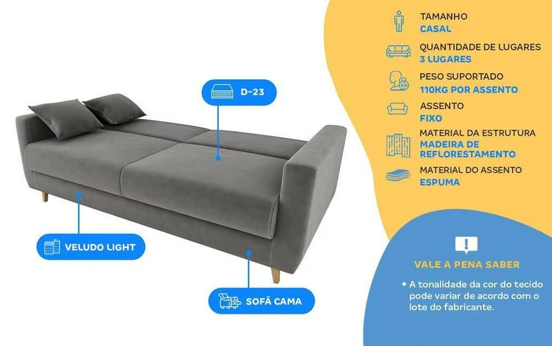 2,02m Sofá-cama 3 Lug.
