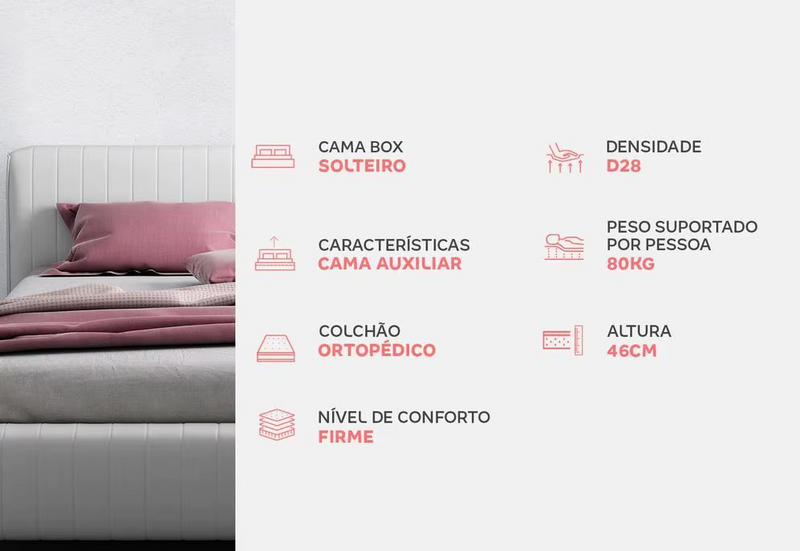Cama Solteiro c/ Auxiliar
