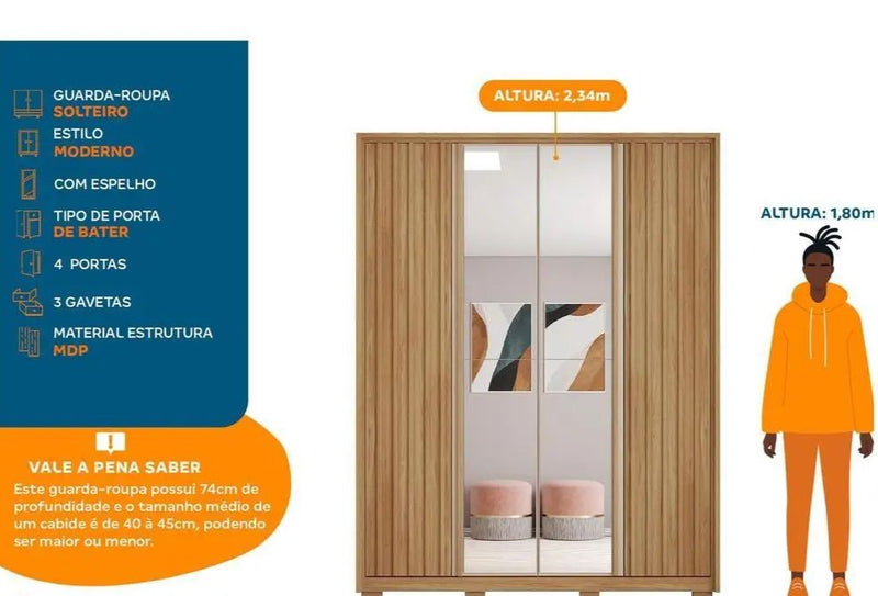 1,81m Guarda-roupa Solteiro Ripado