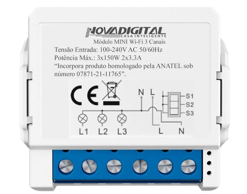 Módulo inteligente Wi-Fi 3 Canais