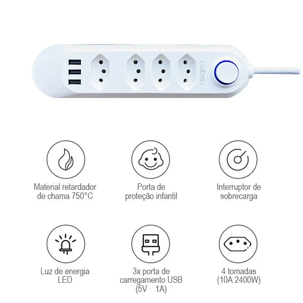 2 Metros de Tomada c/ USB