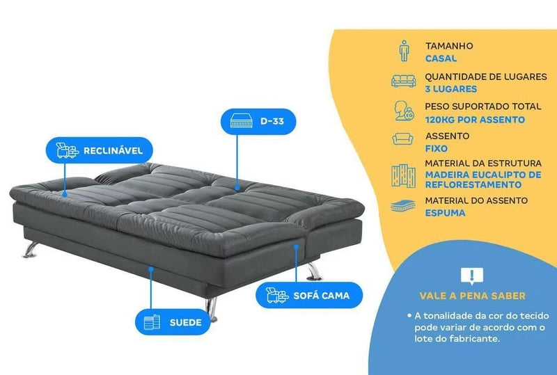 1,88m Sofá-cama 3 Lug.