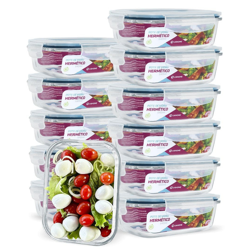 12Potes 640ml Vidro Hermét.