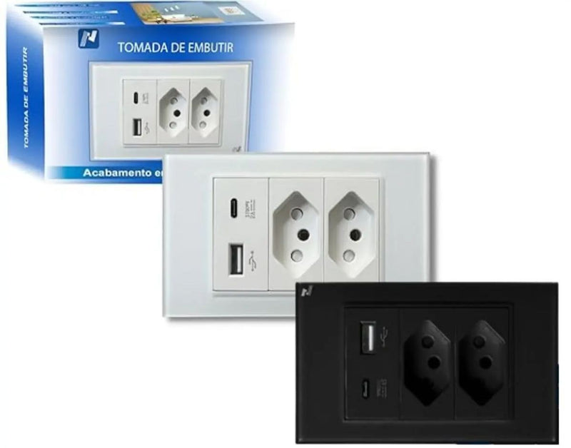 Tomada + USB (Preto e Branco)