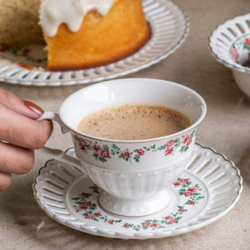 12Pç. Xícaras+Pires em Porcelana
