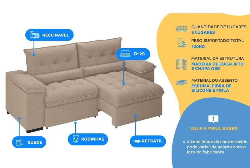 2,15m Sofá Retrá/Recli. 3 Lugares