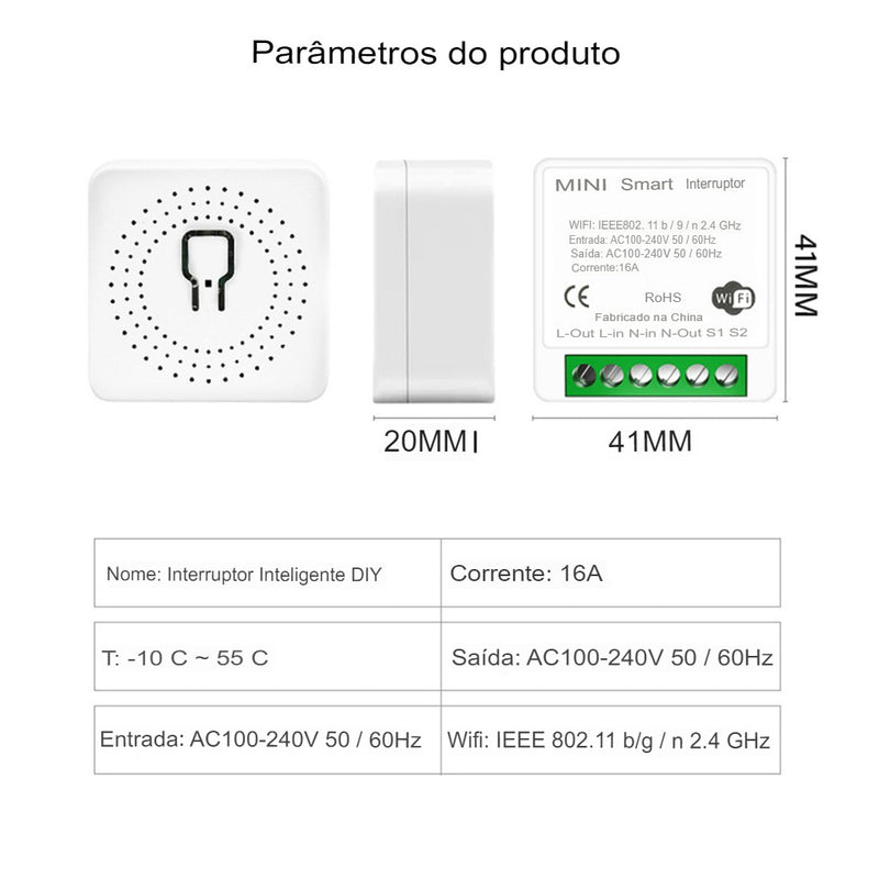 Mini interruptor Inteligente com WIFI, Suporte de APP Alexa Google Home e Contro