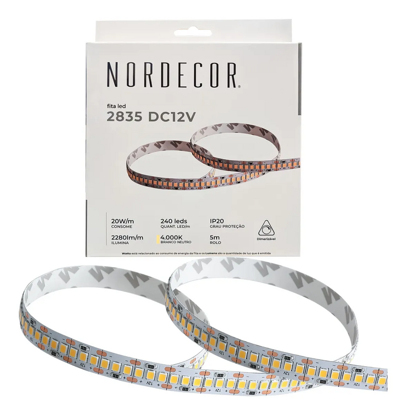 FITA LED 12V. IP20 240leds/m 20W/m 4000k 5MT. 7009