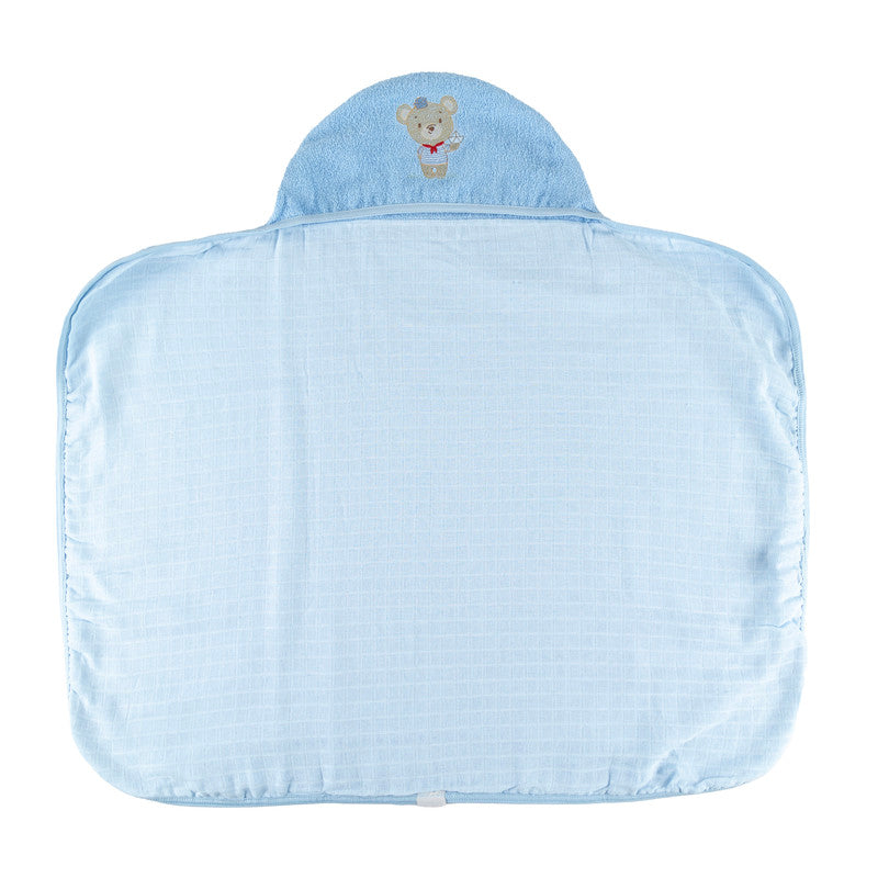 Toalha Para Bebes Com Fralda Macia e Capuz Bordado Azul