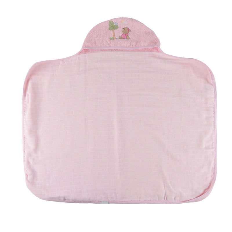Toalha Para Bebes Com Fralda Macia e Capuz Bordado Rosa